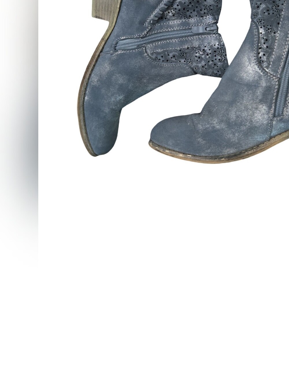Boutique 9 Blue Suede Laser-Cut Ankle Boots Shiny Festival Zipper Cutouts 8 - Picture 5 of 12